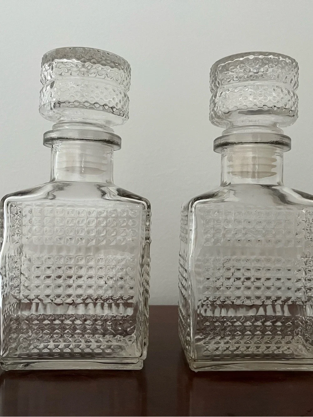 Vintage Clear Textured Glass Decanter with Stopper